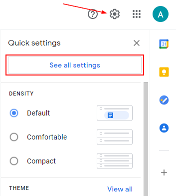 Gmail Settings Menu with See all Settings Button