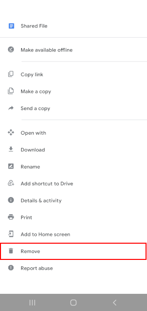 Google Drive Mobile App Remove Option in Ellipsis Menu