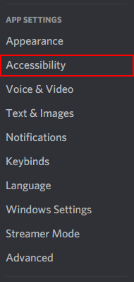 Discord Accessibility Under App Settings