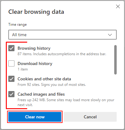 clear cookies and cache edge