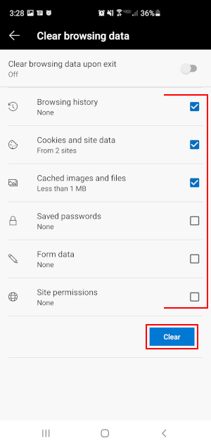 clearing cookies and cache in microsoft edge