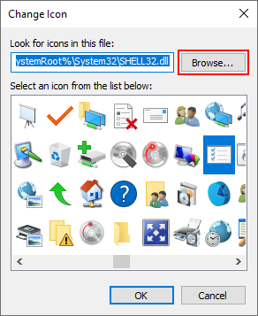 Windows 10 Browse Button in Change Icon Window
