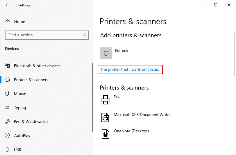 Windows 10 Printers and Scanners That Device I Want is not Listed Option