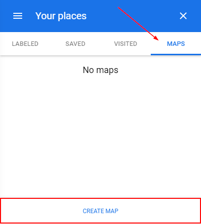 Google Maps Create Map Button in Maps Tab Under Your Places