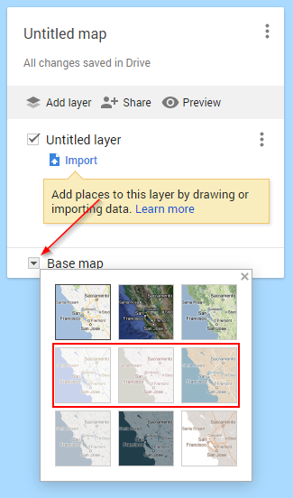 Google My Maps Base Map Options with Labels Removed