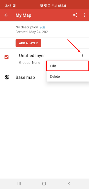 Google My Maps Mobile App Edit Layer in Ellipsis Menu