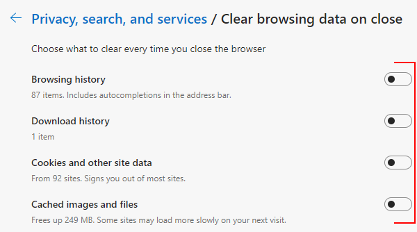 clear cookies and cache on edge