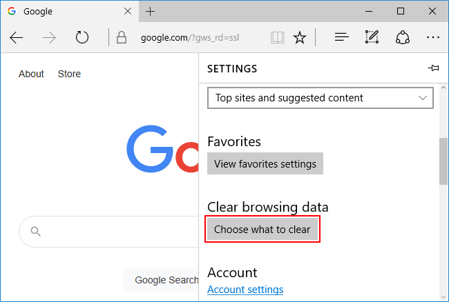 clear cache cookies microsoft edge