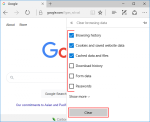 microsoft edge clear cache after browser exit