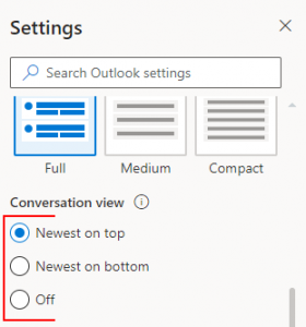 Outlook for the Web Enable or Disable Radio Buttons Under Conversation View