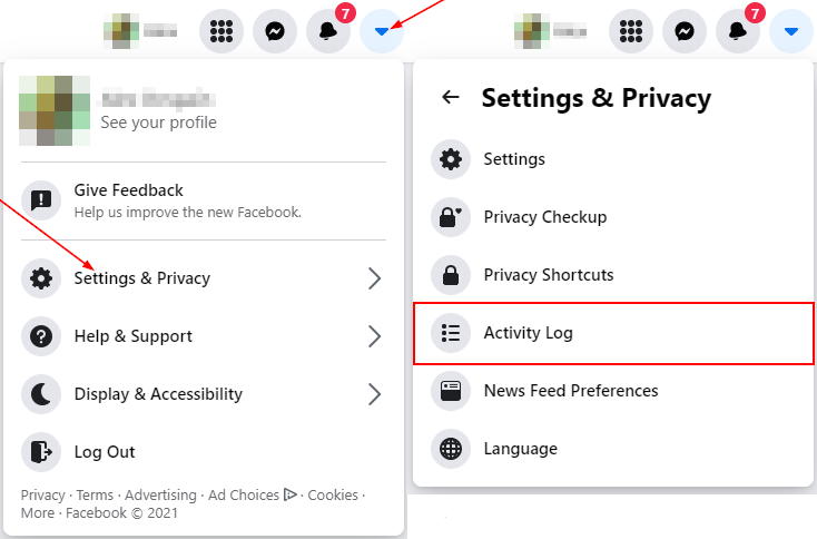 facebook activity log settings