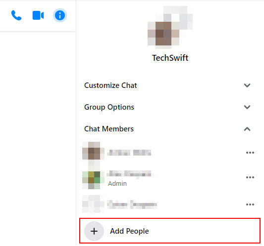 Facebook Messenger Web Add People Under Chat Members in Information Menu