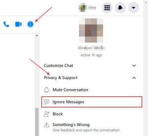Facebook Messenger Web Ignore Messages Under Privacy and Support in Information Menu