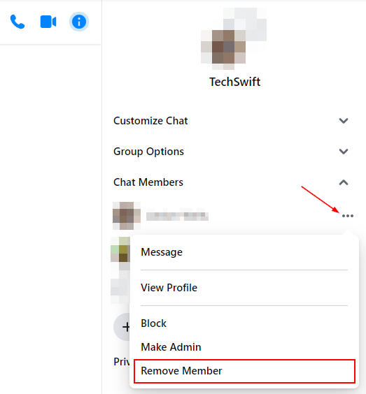 Facebook Messenger Web Remove Member Under Chat Members in Information Menu