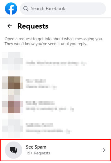 Facebook Messenger Web See Spam Button in Message Requests
