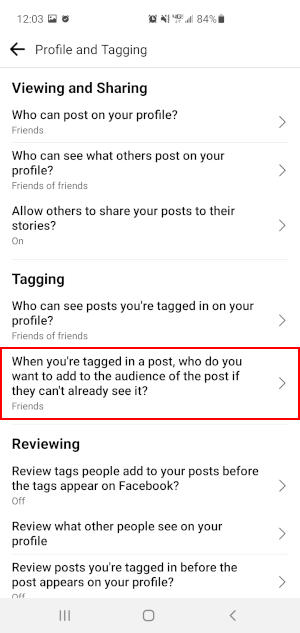 Facebook Mobile App Future Posts You are Tagged in Option in Settings