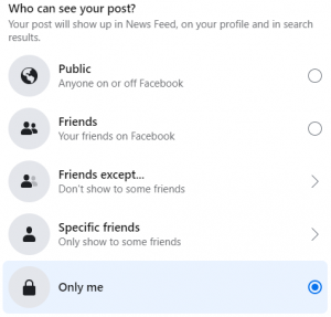 Facebook Post Privacy Settings Screen