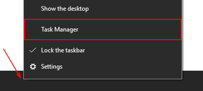 Task Manager in Taskbar Right Click Menu