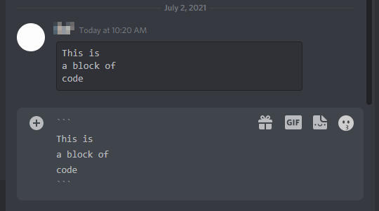 Discord Block of Code in Chatbox