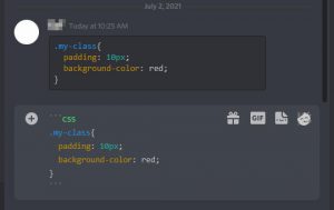 Discord Block of Code with CSS Syntax Highlighting in Chatbox
