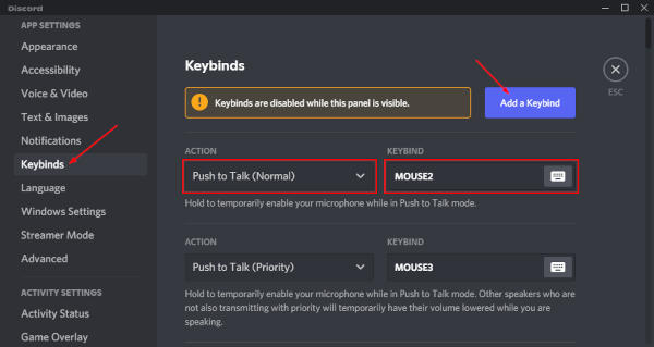 Discord Example Keybind in Keybind Settings