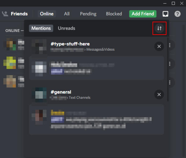 Discord Filter Icon in Inbox