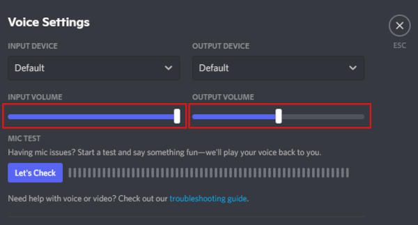 Discord Input and Output Sliders in Voice Settings