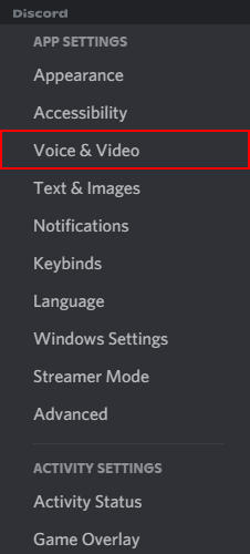 Discord Voice and Video in User Settings