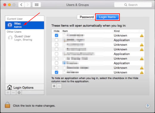 Mac OSX Login Items Tab in Users and Groups