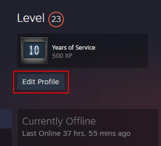 Steam Edit Profile Button on Profile Page