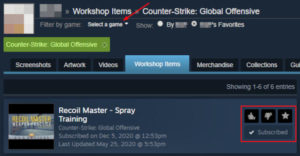 Steam Subscribed Item in Workshop with Manage Buttons Highlighted
