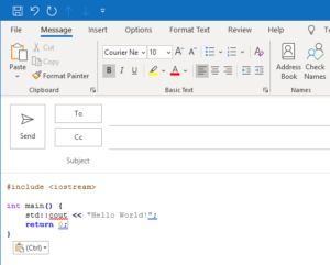 How to Send a Block of Code in Outlook