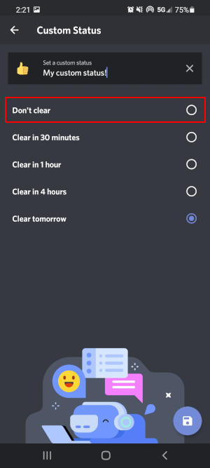 Discord Mobile App Dont Clear in Custom Status Screen