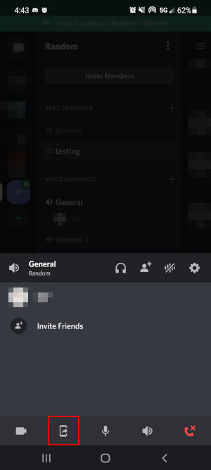 Discord Mobile App Screen Share Icon in Voice Channel Panel
