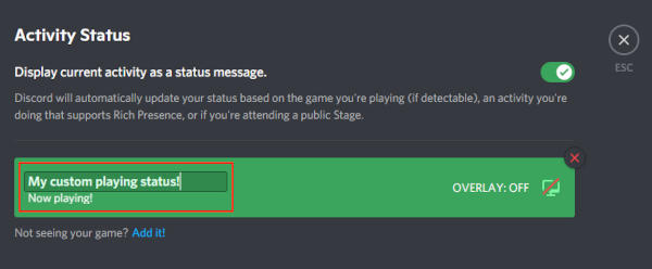 Discord Rename Currently Playing Game Field in Discord Activity Status Settings