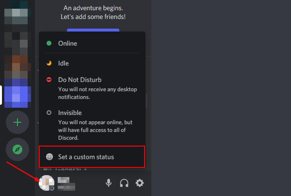 Discord Set a Custom Status in Status Menu