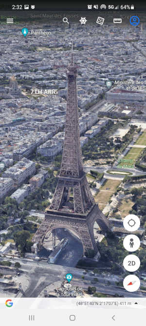 Google Earth Mobile App Eiffel Tower in 3D