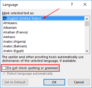 Outlook Do Not Check Spelling Checkbox in Language on Custom Style