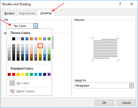 Outlook Fill Color in Borders and Shading on Custom Style