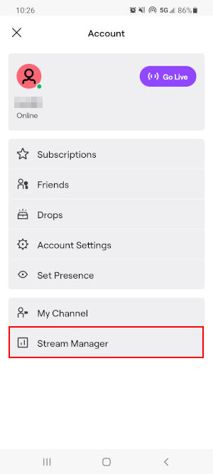 Twitch Mobile App Stream Manager in Account Settings