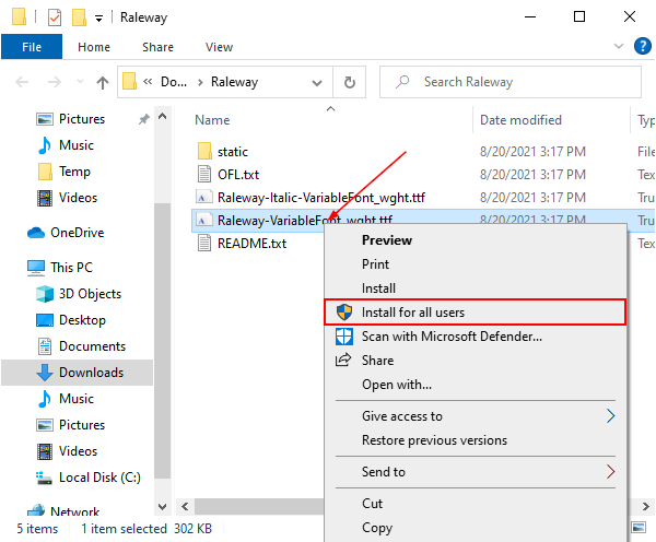 Windows 10 Install for All Users on Font File Right Click Menu