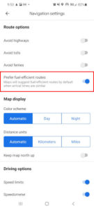 Google Maps Mobile App Prefer Fuel Efficient Route in Navigation Settings