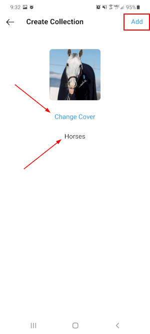 Instagram Mobile App Change Cover and Name with Add Highlighted on Create Collection Screen