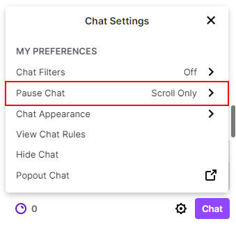 Twitch Pause Chat in Chat Settings