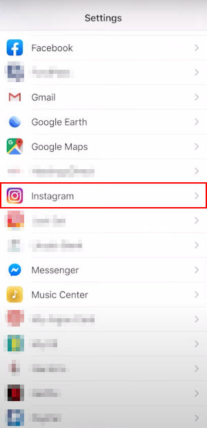 iPhone Instagram in Settings Under Apps