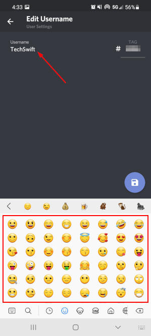 Discord Mobile App Emojis in Keyboard on Edit Username Screen