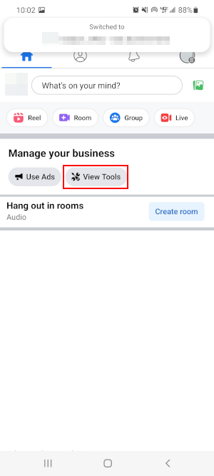 Facebook Mobile App View Tools Under Manage Your Business on Facebook Pages Homepage in Pages New Experience