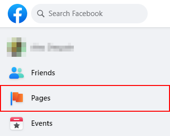 Страницы веб-сайта Facebook в крайнем левом меню