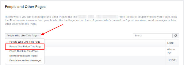 Facebook Website People Who Follow This Page in Dropdown on People and Other Pages Page