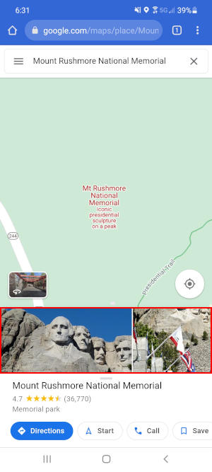 Google Maps Mobile Web Photos Above Name of Place